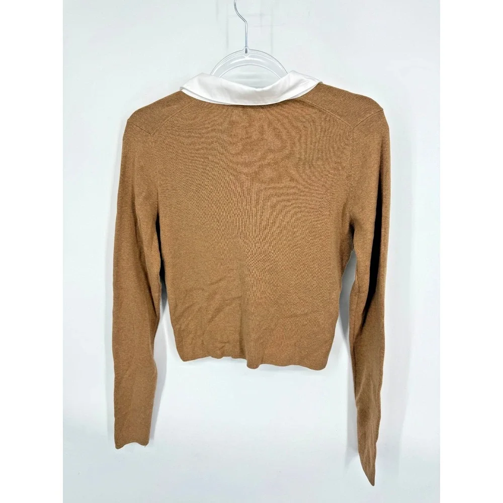 Naadam Mixed Media Crop Cardigan Sweater Size Large Cotton Cashmere Quiet Luxury - Picture 2 of 6